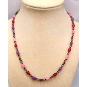 Pink, Purple, Black Beaded Necklace - 16"